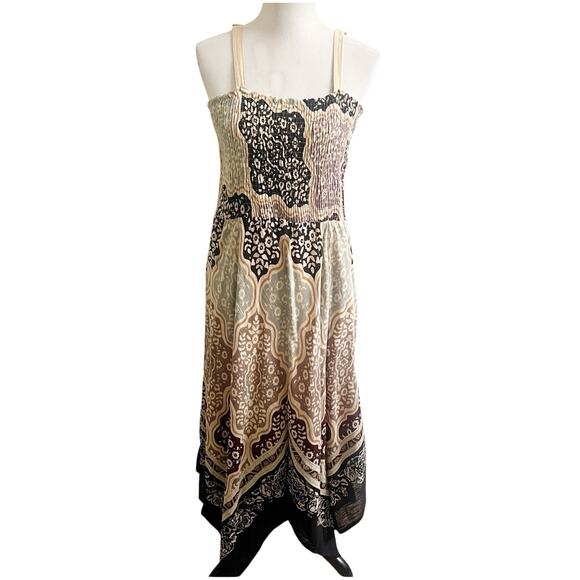 Soft Surroundings Midi Knit Smocked Dress Petite XL Asymmetrical Hem Multicolor - Picture 2 of 16
